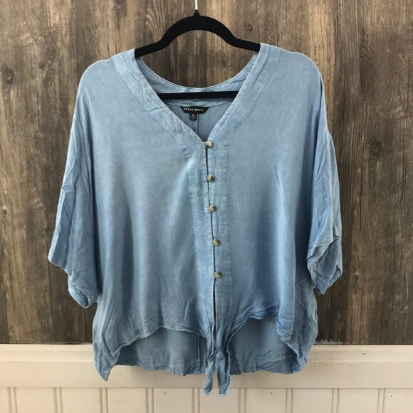 Style Envy chambray button front blouse size XL - Picture 1 of 4